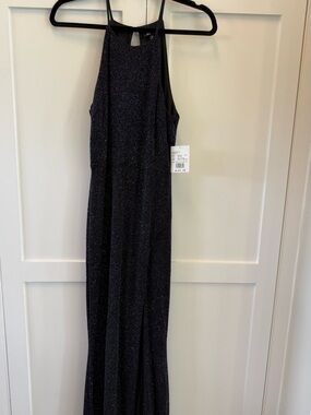 David’s bridal high neck halter black glitter dress